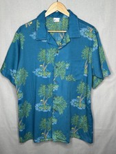 Vintage Islander Hawaiian Camp Button Up Shirt 60s Tropical Trees Size L Mens