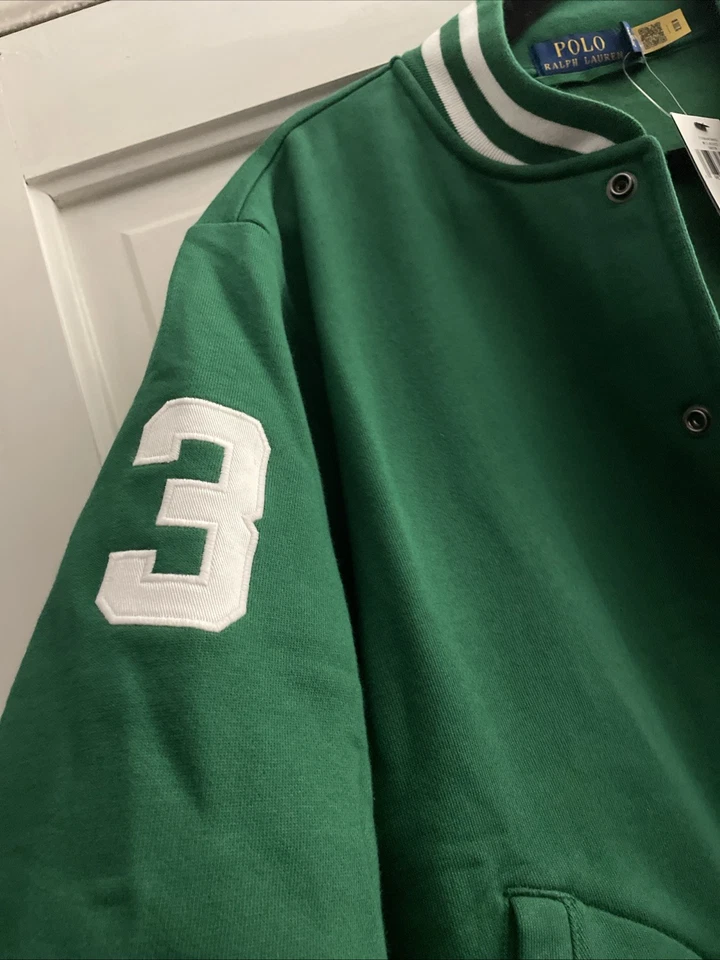 Chaqueta de béisbol universitaria polar con logotipo de Big Pony verde Polo Ralph Lauren para hombre talla M Foto 4 de 4