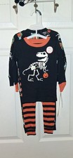 Toddler Boys 4pc Cotton Long Sleeve Dinosaur Halloween Pajamas Glow In The Dark