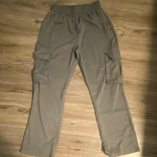 Gray Unisex Cargo Scrub Pants Size L Solid Woven Polyester Medical
