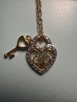 PAJ 10 Kt GP Herz Schloss Schlüssel 18'' Diamant Halskette