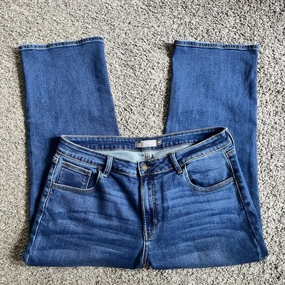 Just USA High Waisted Wide Leg Denim Jeans Comfort Stretch Size 14 Medium Wash
