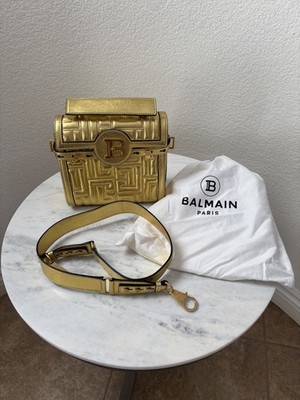 Balmain B-Buzz 23 Metallic Gold Quilted Leather Bag Crossbody Strap + Dust Bag