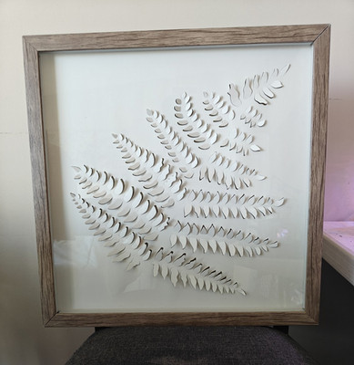 Framed Botanical Leaf Mixed Media Collage Art Contemporary Paper Wood Glass
