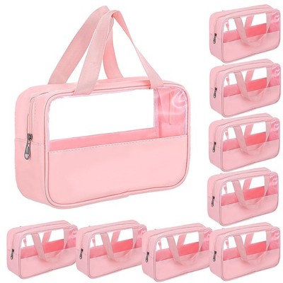 Lemecima 9 Pcs Pink Translucent Makeup Bags 10.2 x 6.3 x 2.8 inches,