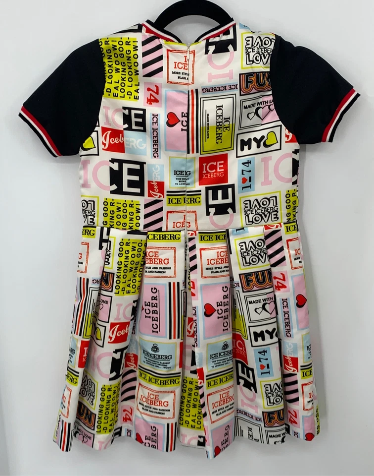 Iceberg Girls Polyester Multi-Color Graphic Print Short Sleeve Flare Dress sz XL - Image 2 of 4