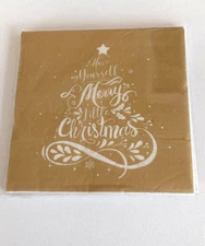 10 NAPKINS GOLD  WHITE TEXT HAVE YOURSELF A MERRY LITTLE CHRISTMAS STAR TREE