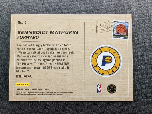 2022-23 NBA Hoops BENNEDICT MATHURIN Saludos de Novato Indiana Pacers #6 - Imagen 2 de 2