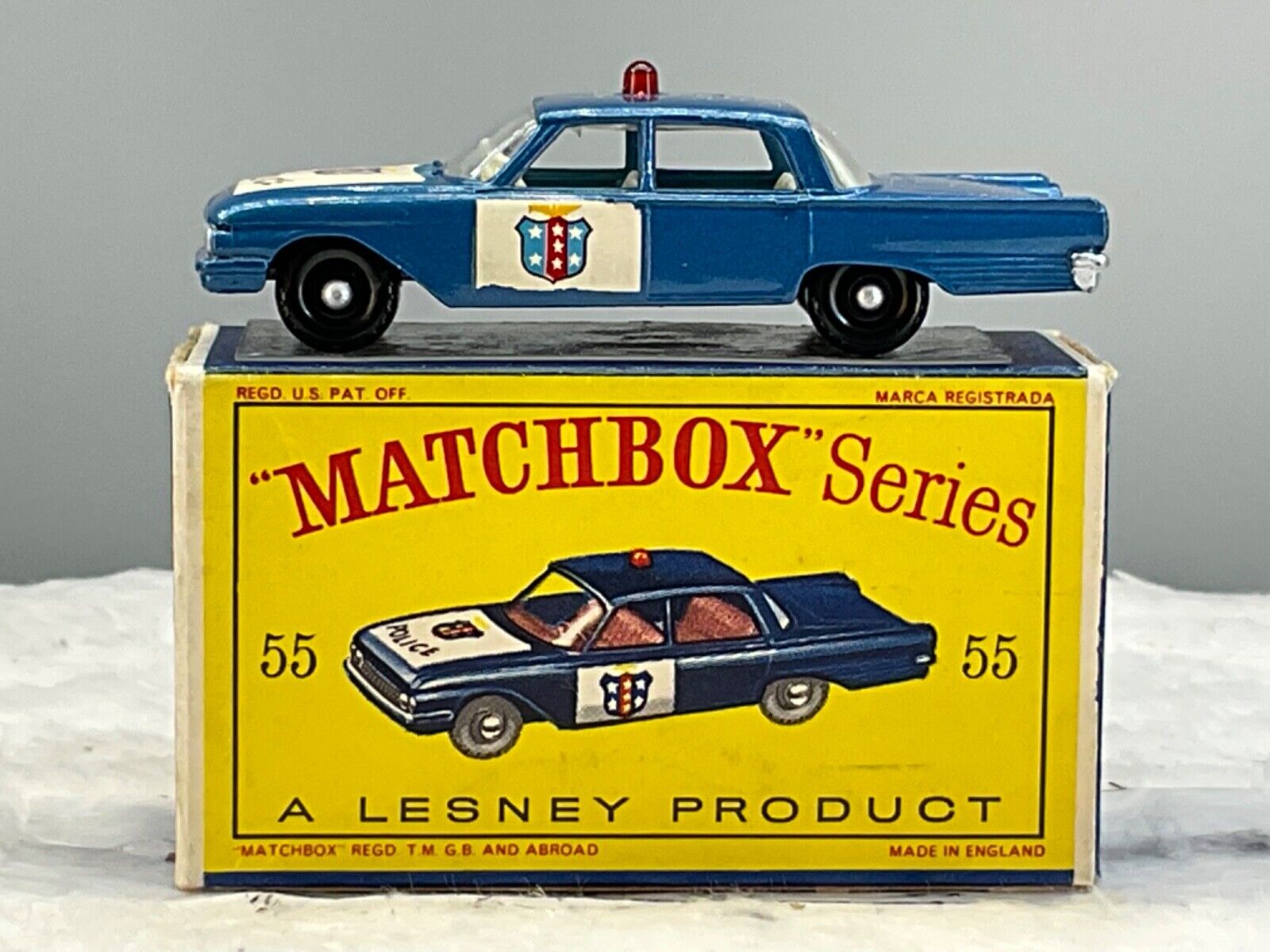 Matchbox No.55B Ford Fairlane Police Car 1963 Mint,Genuine in Original Box N.O.S