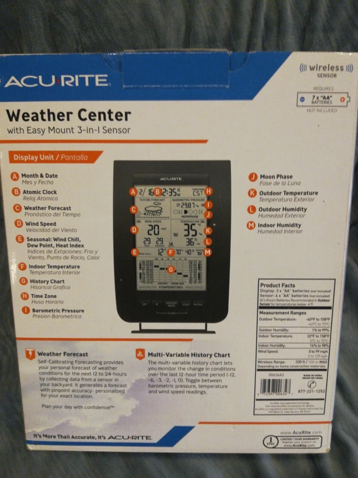 Acu-Rite Wind Weather Center Weather Station 00634A3 Acurite 00634A3 - Image 2 of 4