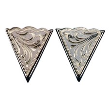 WESTERN GERMAN SILVER ENGRAVED COLLAR TIPS - 2 pc set (DARK SILVER)