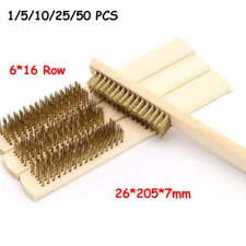 6 Row Wire Brush 15mm Brass Stainless Steel Wire Brush Metal Brush Wooden Handle
