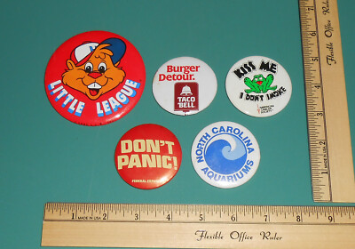 Vintage 80s Button Pinback Pin Lot Taco Bell Dont Smoke NC Aquarium Federal Expr