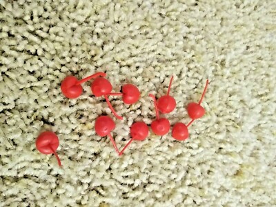 Lot of 10 Red Cherries - HI HO CHERRY-O Game Replacement Parts - Long Stem