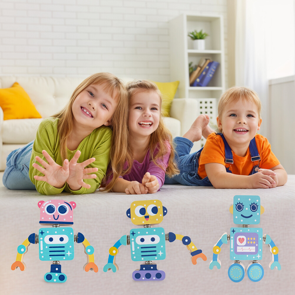 Robot Toy 28-Piece Wooden Robot Building Kit - STEM Snap-Together ...