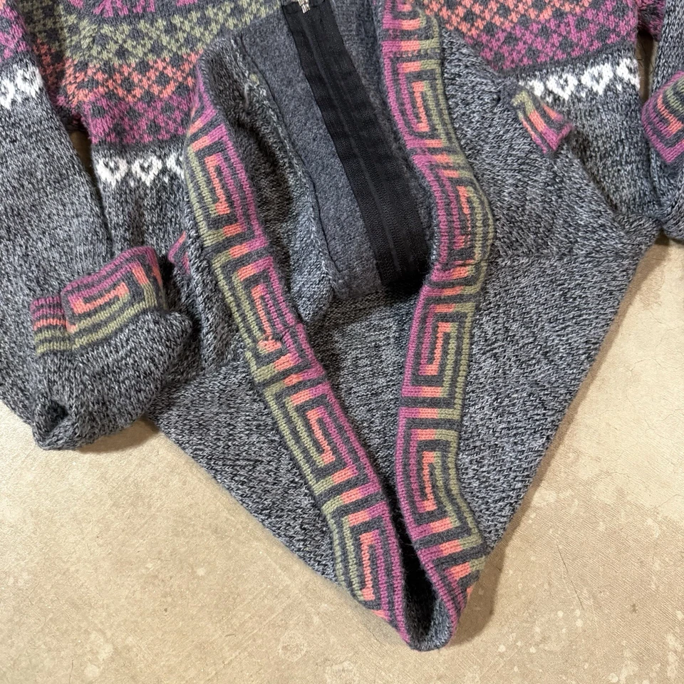 Sudadera con capucha tejida con cremallera patrón de llama de lana de alpaca para bebé vintage XS Foto 4 de 4