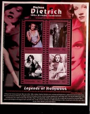GRENADA Sc 3112 NH MINISHEET OF 2001 - MOVIES - THE GREAT M. DIETRICH! - (DF25)