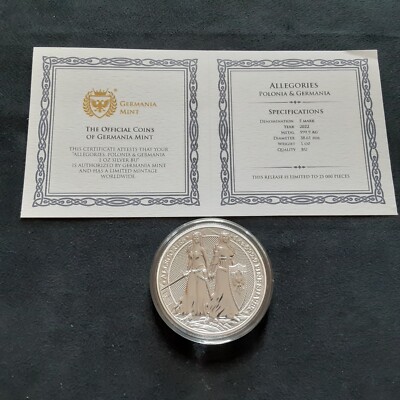 2022 Allegories Germania & Polonia 1 oz .9999 Silver Coin in Capsule w/ COA L906