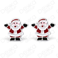 925 Sterling Silver Santa Father Christmas Stud Earrings Studs Childrens Women