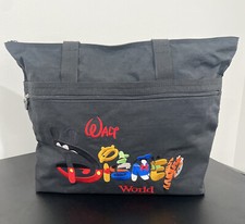 Vtg Walt Disney World Black Embroidered Winnie The Pooh Nylon Tote Bag Zip Top