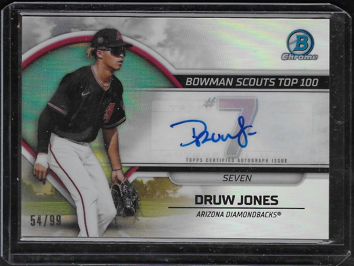 Druw Jones 2023 Bowman Chrome Scouts Top 100 BTP7 Autograph RC #54/99