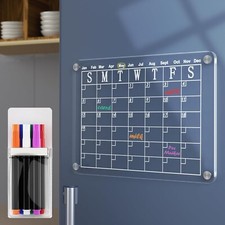 Magnetic Dry Erase Calendar - Clear Monthly Planning Board w/ 6 Markers, 16"x12"