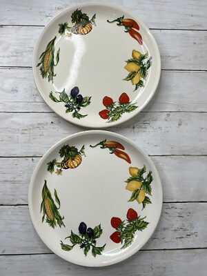 Vtg Tabletops Unlimited Garden Vegetable Two Dinner Plates Farmers Market 10''