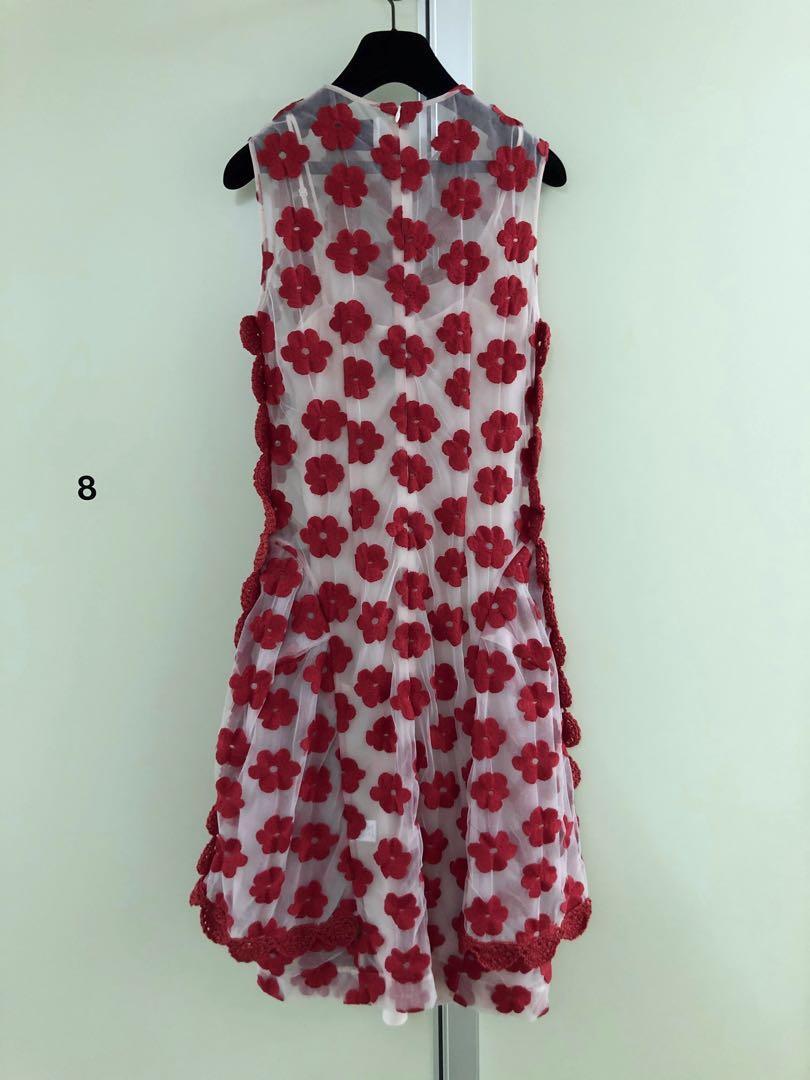 Simone Rocha] Pink x red flower embroidered tulle dress | eBay