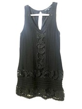 Sanctuary Black Gauze & Lace Boho lined Sleeveless Shift style Dress Size Small