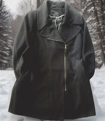 ATTENTION MENS FULL ZIP DRESS/FORMAL WOOL PEACOAT BLACK MENS SIZE LARGE