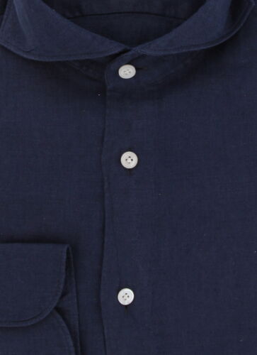 $400 Finamore Napoli Navy Blue Shirt - Extra Slim - S US/S EU - (FN716242) - Picture 2 of 4