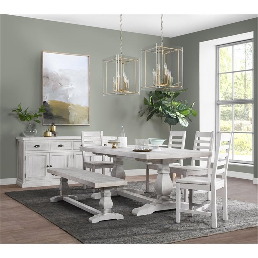 Pemberley Row Reclaimed Solid Pine Wood Nordic Ivory Dining Table ...