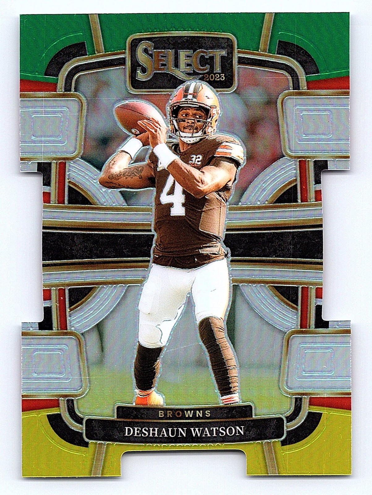 2023 Panini Select #25 Deshaun Watson Green and Yellow Prizms Die Cuts