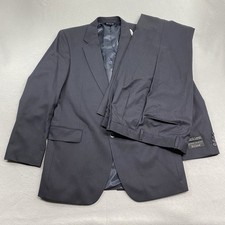 Jos A Bank Suit Mens 42L Jacket 36L Pants Navy Wool Cashmere Pleated Unhemmed