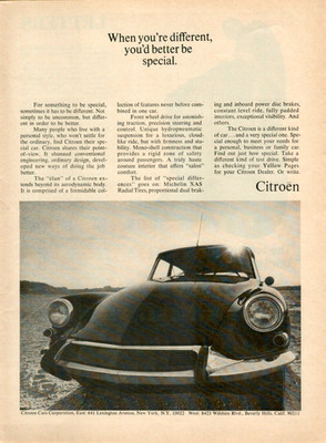 1967 Citroen Aerodynamic Body When You're Different Be Better Original Print Ad