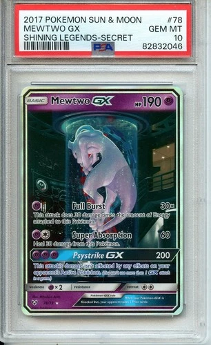 2017 POKEMON SUN & MOON TEST TUBE MEWTWO GX SHINING LEGENDS SECRET #78/73 PSA 10