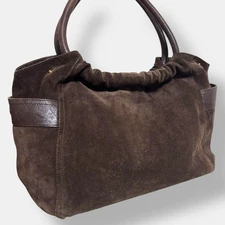 FURLA Suede Brown Y2K Vintage Handbag 00s Crescent Leather Tote Top Handle Bag