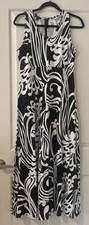 Talbots Black White Abstract Print V Neck Sleeveless Fit Flare Maxi Dress Size S