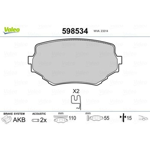Kit plaquettes de frein à disque avant Valeo 598534 auto Suzuki essence diesel