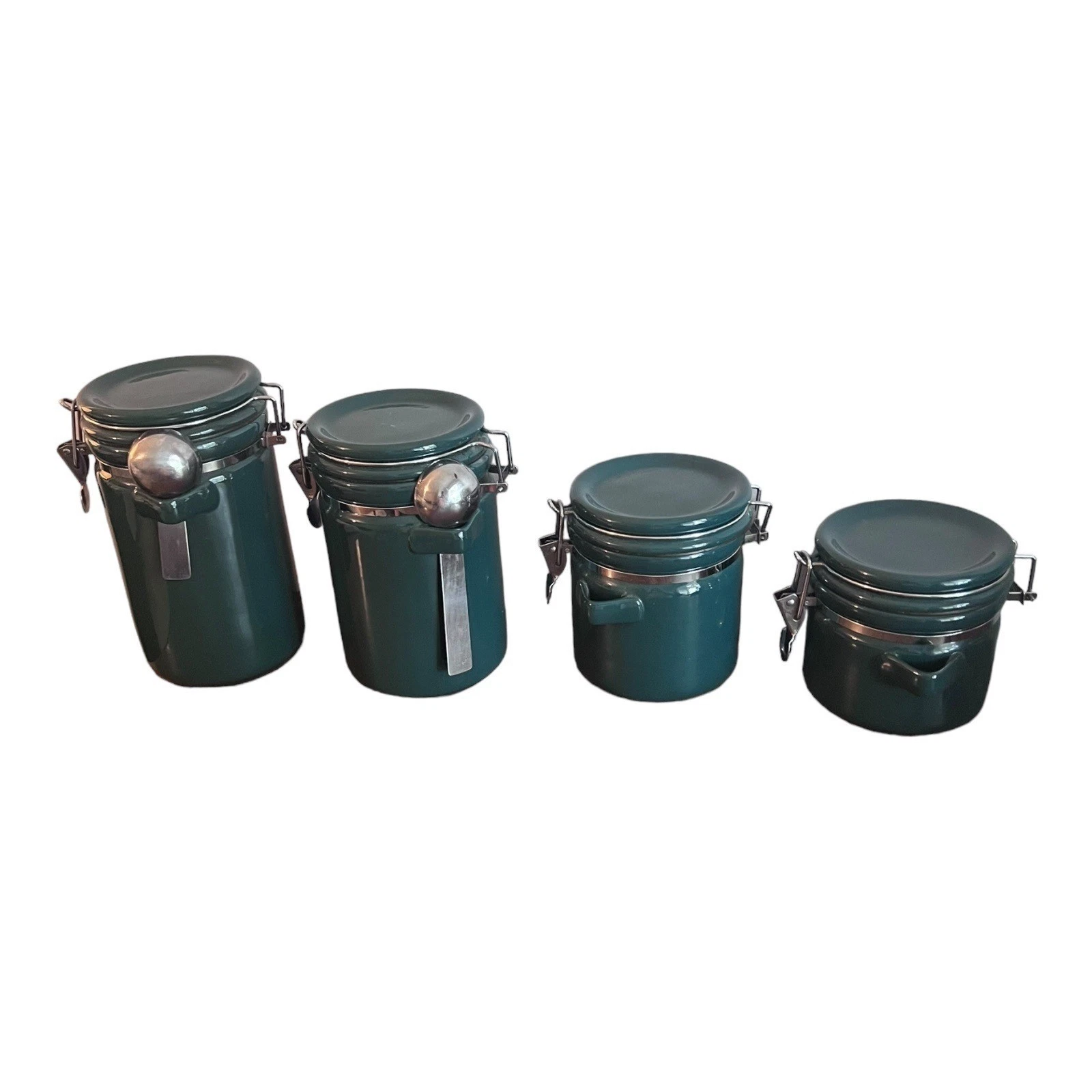 Colormate Set Of 4 Green Ceramic Canisters With Clamp Lids & Rubber Gaskets