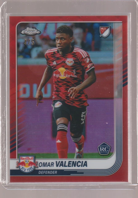 2025 Topps Chrome MLS OMAR VALENCIA RC 4/5 Red Refractor #94 New York Red Bulls