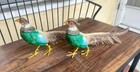 2 Pheasant Bird Figures Germany Heyde 12 Inch Cold Painted Metal 1900 Sculpture — photo 2