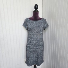 Ann Taylor Loft Gray Knit Short Sleeve Shift Dress Scoop Neck Stretch Sz S