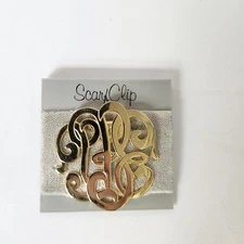 Vtg Monogram Scarf Clip Scroll Letters Shiny Gold Tone NOS - Unused