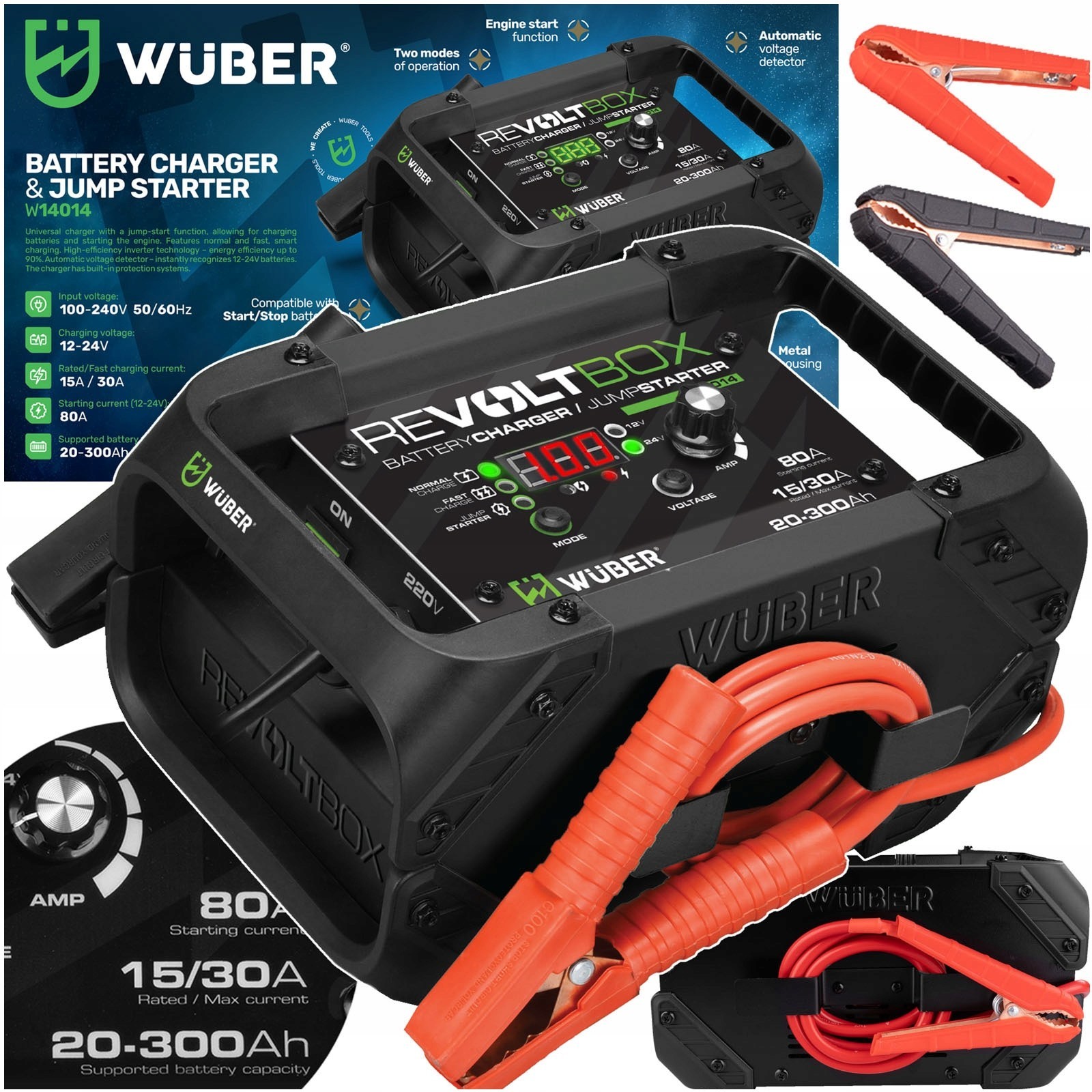 Chargeur dépanneur de batterie WUBER W14014 intelligent 80A pour véhicules Start-Stop