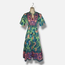 Farm Rio x Anthropologie Women's Green Short-Sleeve Tiered Midi Size XXS