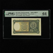 1940 Slovakia National Bank 100 Korun Pick#11s  PMG 64 Choice UNC  SPECIMEN 