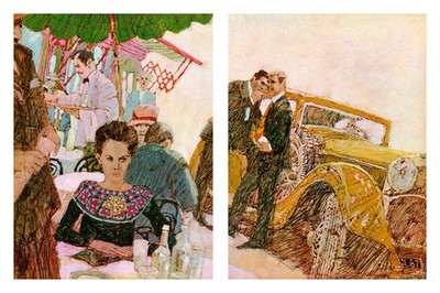   Mexican Folk Art Social Scene Diptych Poster c.1940 36x24''
