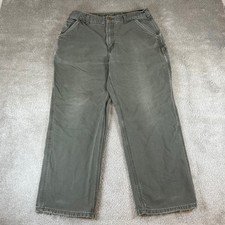 VTG Carhartt B11 MOS Dungaree Fit Moss Green Duck Canvas Work Pants Mens 34x30