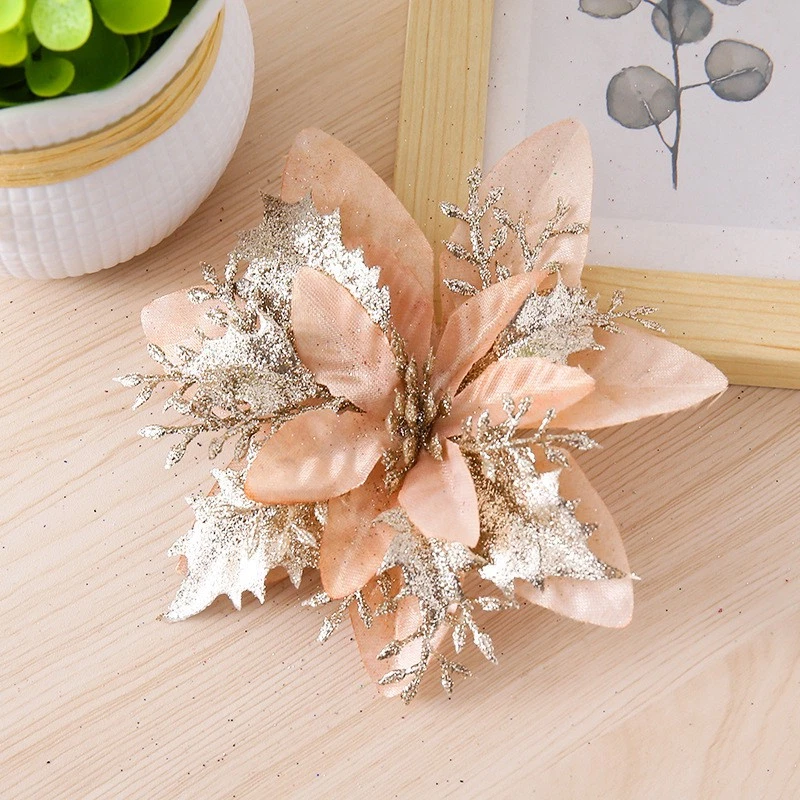 Christmas Flower Decor With Gold Silver And Red Colors For Holiday Tree - Image 3 of 4